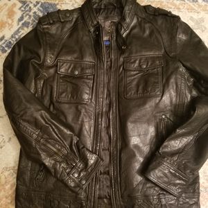 VINCE CAMUTO BLACK LEATHER CAFE RACER JACKET